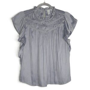 Joie Gray PIntucked Flutter Sleeve Top S Feminine Romantic Office